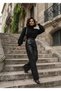 Women's Leather Pants with Pockets High Waist Velcro Wide Leg Leather Pants Palazzo - 7