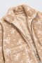 Brown Girl's Patterned Stand Collar Zippered Plush Coat 25026 - 5