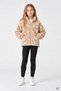 Brown Girl's Patterned Stand Collar Zippered Plush Coat 25026