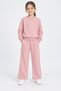 Salmon Girls' Wide Leg Sweatpants Set with Pearl Detail at Cuffs and Crew Neck 25011
