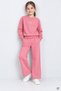 Pink Girls' Wide Leg Sweatpants Set with Pearl Detailing and Crew Neck Sweatshirt 25009 - 2