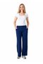 Women's Navy Blue Wide Leg Straight Cut Trousers with Pockets