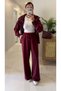 Gones Burgundy Snap Detailed Knitwear Cardigan Trouser Set - 6