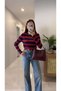 Kolde Navy Blue Red Striped Long Sleeve Knitwear - 2