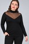 Plus Size Roba Tulle Half Turtleneck Long Sleeve Blouse
