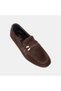 Women's Brown Slip-On Suede Loafer with Gold Accessories - 7