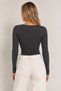 Women's Anthracite Square Neck Double Layered Front Crop Basic Bodysuit - 3