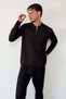 Men's Polo Collar Zipper Detailed Hair Knit Sweater Black - 27006