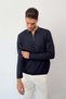 Men's Polo Collar Zipper Detailed Hair Knit Sweater Navy Blue - 27006 - 4