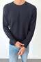 Men's Crew Neck Slim Ribbed Knit Sweater Navy Blue - 27014 - 2