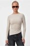 Women's New Most Polyamide Asymmetrical Beige Long Sleeve Blouse - 2