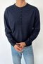 Men's Crew Neck Button Detailed Knit Sweater Navy Blue - 26122 - 2