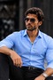 Men's Casual Collared Blue Shirt with Buttons on Sleeves - 3