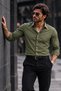 Men's Casual Collared Buttoned Khaki Shirt - 3