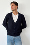 Men's V-Neck Buttoned Knitwear Cardigan Navy Blue - 26505 - 4