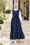 Women's Buttoned Belted Skirt with Ruffles Dark Blue Denim Gilet - 5