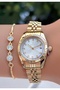 Small Case Gold Color-Steel Strap Women's Wristwatch -With Calendar- Bracelet Gift - 5