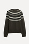 Women's Brown Jacquard Crew Neck Sweater - 2