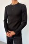 Men's Crew Neck Half Button Sweatshirt Black - 5904 - 2