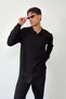 Men's Polo Collar Half Button Thessaloniki Sweatshirt Black - 6103