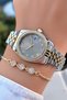 Gold Silver Color Calendar Steel Strap Women's Wristwatch -Waterproof- with Bracelet Gift - 2