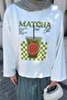 Bluză Basic Oversize cu imprimeu Matcha Albă - 3