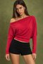 Asymmetrical Collar Long Sleeve Stretchy Knitted T-Shirt