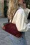 Burgundy Knitted Detailed Suede Bag - 6