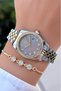 Gold Silver Color Calendar Steel Strap Women's Wristwatch -Waterproof- with Bracelet Gift - 4