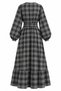 Gray Plaid Belted Long Dress - 2Y1235 - 2