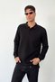 Men's Polo Collar Half Button Thessaloniki Sweatshirt Black - 6103 - 4