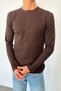 Men's Crew Neck Half Button Sweatshirt Brown - 5904 - 2