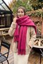 Women's Soft Textured Tassel Detail 200X70Cm Scarf Shoulder Shawl 1333 Fuchsia
