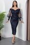 V Neck Tulle Detail Sequin Dress 39939 - 6