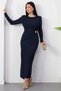 Oval Neck Long Sleeve Glitter Dress Grs4155 - 5