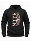 Red White Göktürk Wolf Printed Black Hooded Pocketless Sweatshirt