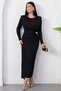 Oval Neck Long Sleeve Glitter Dress Grs4155 - 5