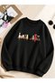 Cat Printed Cotton 3 Thread Threaded Crew Neck Oversize Sweatshirt