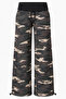 Women's Folded Waist Elastic Wide Leg Camouflage Pattern Sweatpants with Stopper Detail