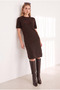 Women's Bitter Brown Crew Neck Shirred Midi Knitwear Dress Elb-19002691 - 3