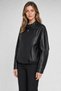 Women's Black Oversize Faux Leather Jacket with Zipper and Snap Detail - 3
