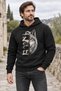 Moon and Forest Göktürk Wolf Printed Black Hooded Pocketless Sweatshirt - 4