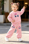 Girl's 3-Thread Cat Print Pink Tracksuit Set – Sweatshirt with Bow and Elasticated Hem Top t - 2