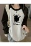 Cute Animal Design Raglan Long Sleeve Printed White T-Shirt