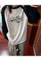 Cute Animal Design Raglan Long Sleeve Printed White T-Shirt