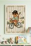 1 Piece White Wooden Framed Riding Guitarist Cat Concept Wooden Painting - Children's and Baby's Room and Home Decoration Painting