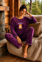 Velvet Plum Bear Printed Crew Neck Women's Pajama Set