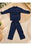 Girl's Osyho Fabric Bow Detailed Wide-Leg Sweatpants Set - Navy Blue 2-Piece Top and Bottom Set - 2