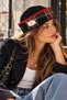 Betty Bands Women's Sailor Hat Sailor Cap Black Plaid Patterned Burgundy Piping Retro Vintage Hat