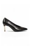 Women's Black Leather Heeled Shoes Special Occasion Night Stylish Thin Heeled Evening Dress Shoes 312607